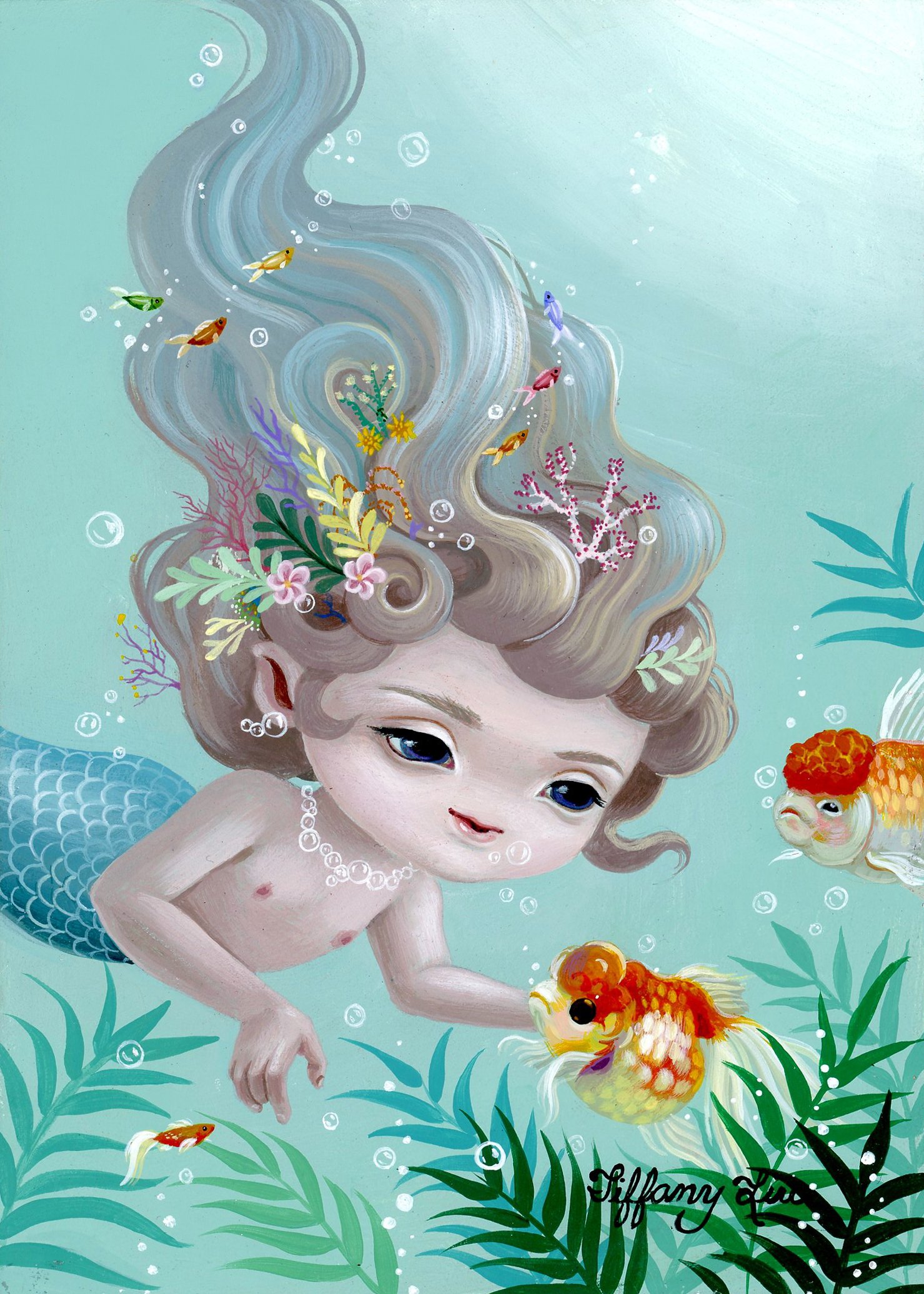  “The Mermaid’s New Friend”, 5”x7”, Acrylic 