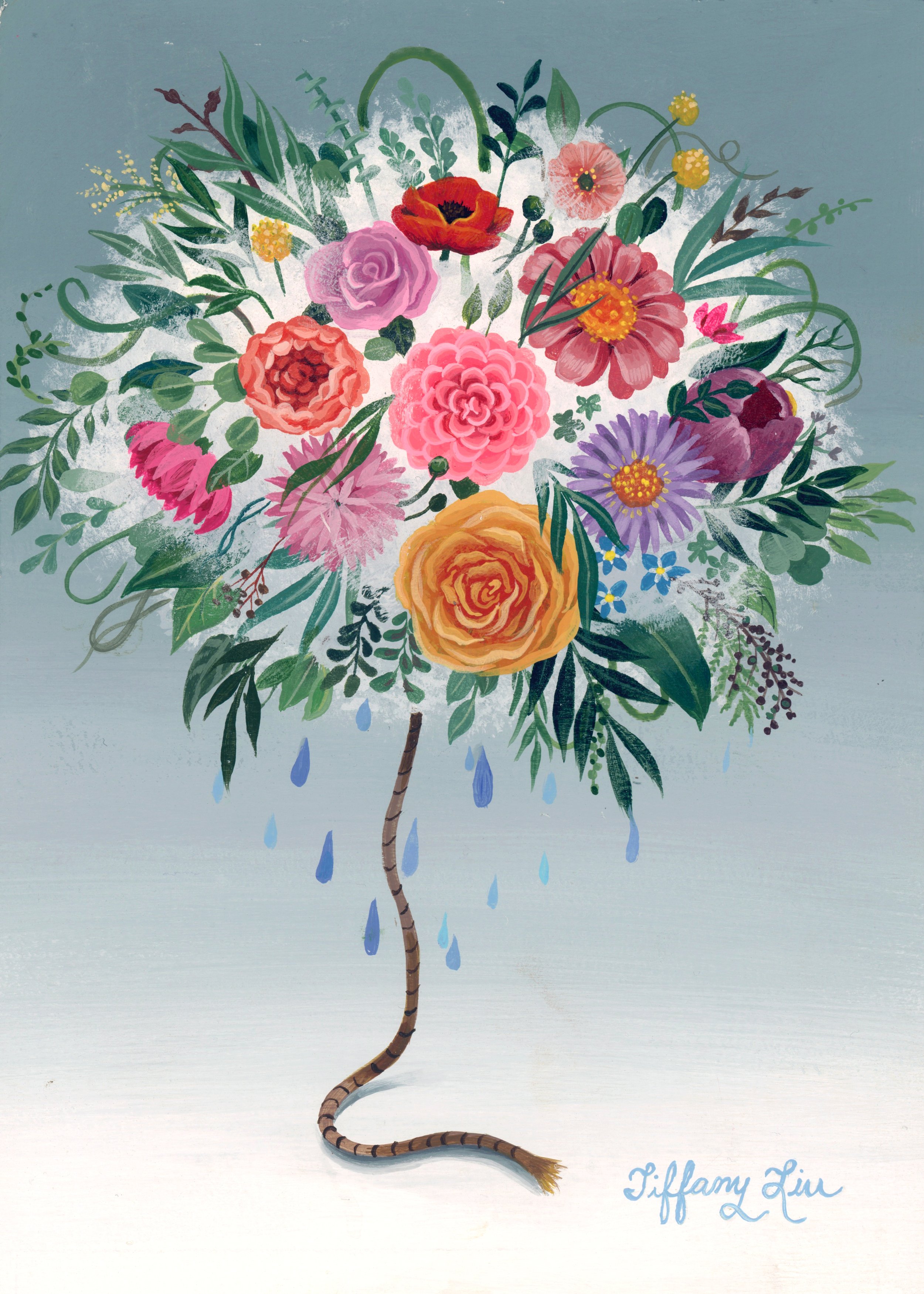  “Cotton Cloud Bouquet”, 5”x7”, Acrylic 