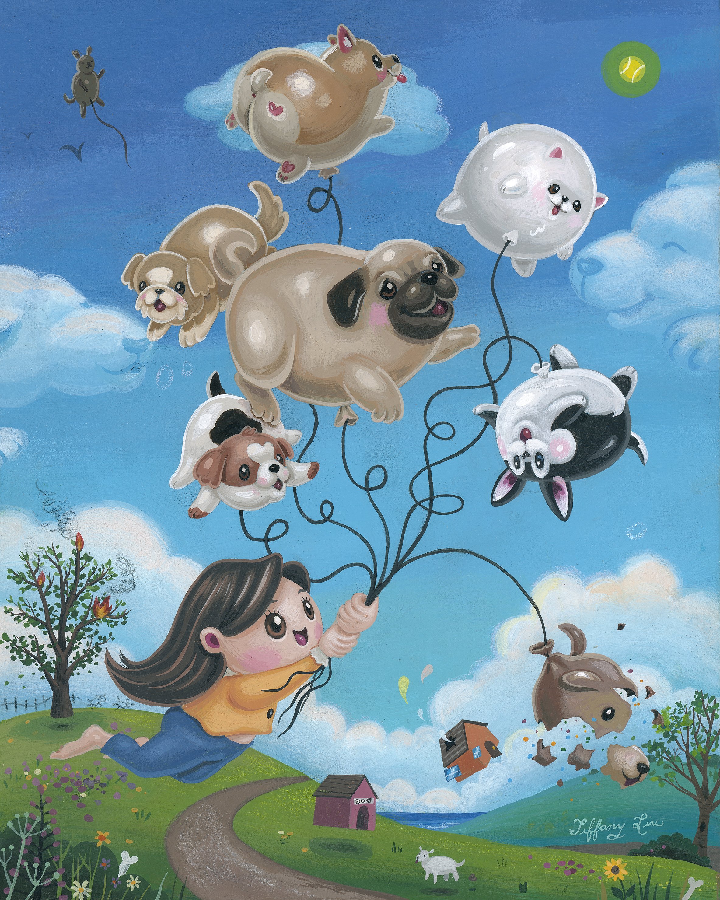 “Puffy Puppy Flight”, 9”x12”, Acrylic  